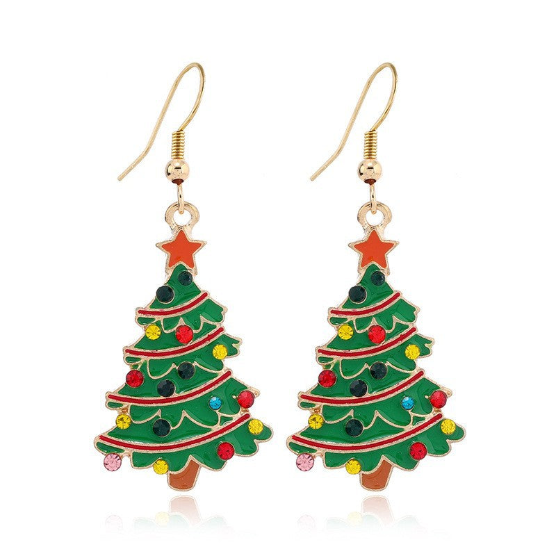 European And American Cross-border Fashion Christmas Earrings Cute Cartoon Christmas Tree Bells Bulbs Snowflake Alloy Earrings