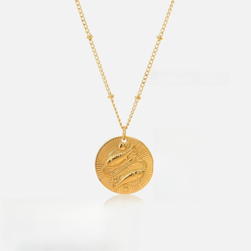 18k gold twelve zodiac necklace coin gold relief necklace