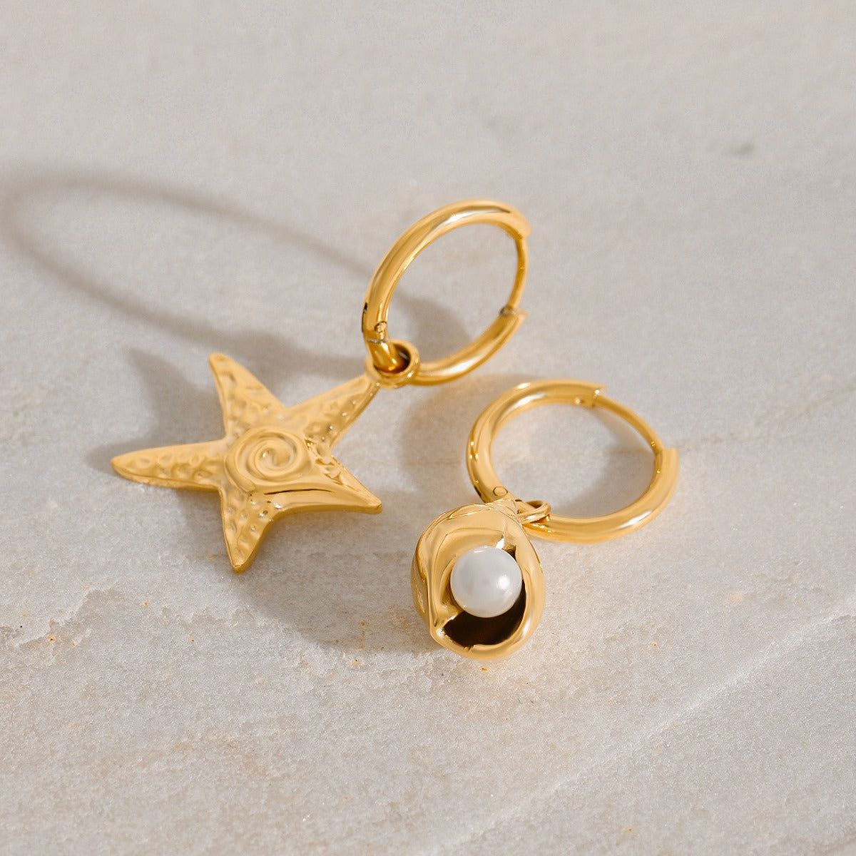 18K gold starfish with conch design exquisite ocean-style earrings