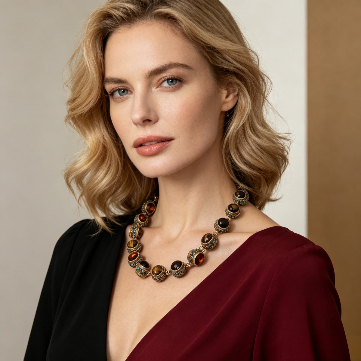 Vintage Heavy-work Malachite Necklace For Women