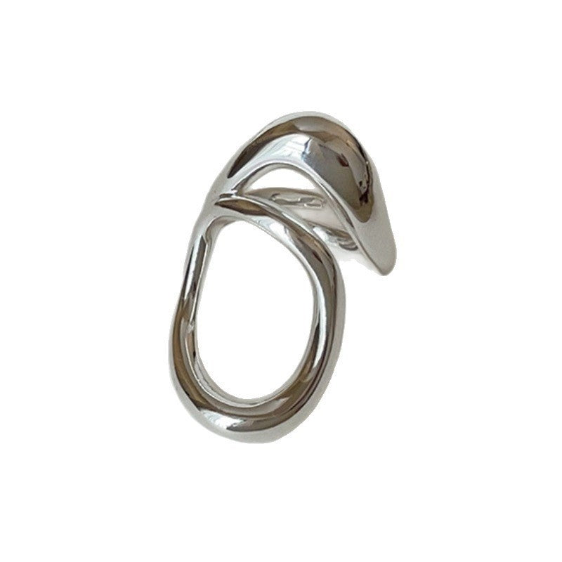 European American Style Unique Open Ring For Women, Geometric Exaggerated Hip Hop Punk Finger Band, Minimal Cold Tone Line Design Index Finger Jewelry