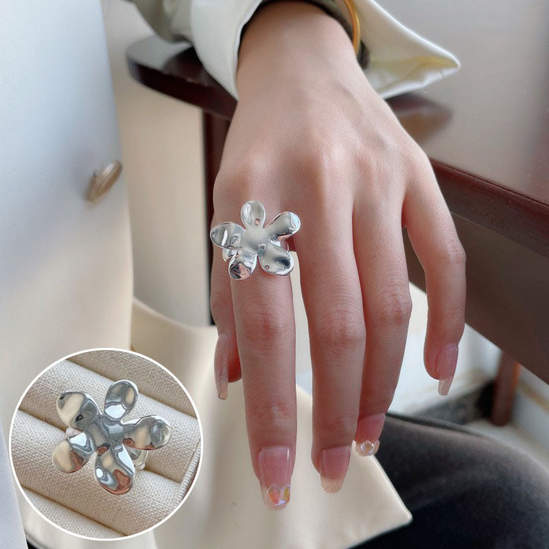 High Sense Star Open Ring For Women, INS Niche Brushed Texture Luxury Adjustable Index Finger Statement Ring