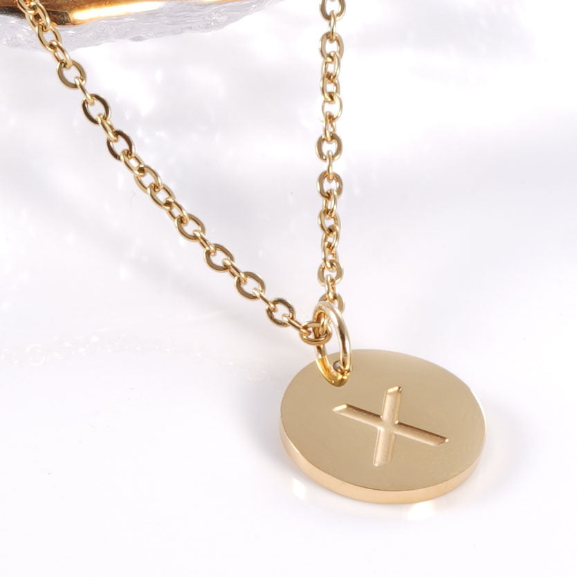 Minimalist Stainless Steel Necklace With Round 26-letter Pendants