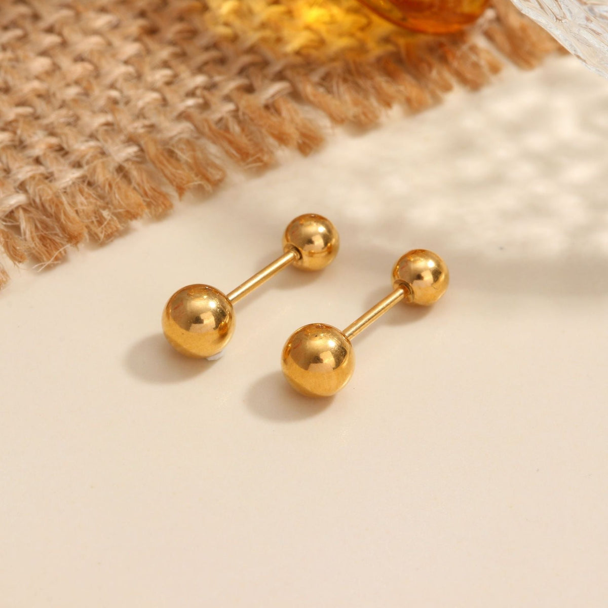 18K gold geometric inlaid gemstone design high-end earrings
