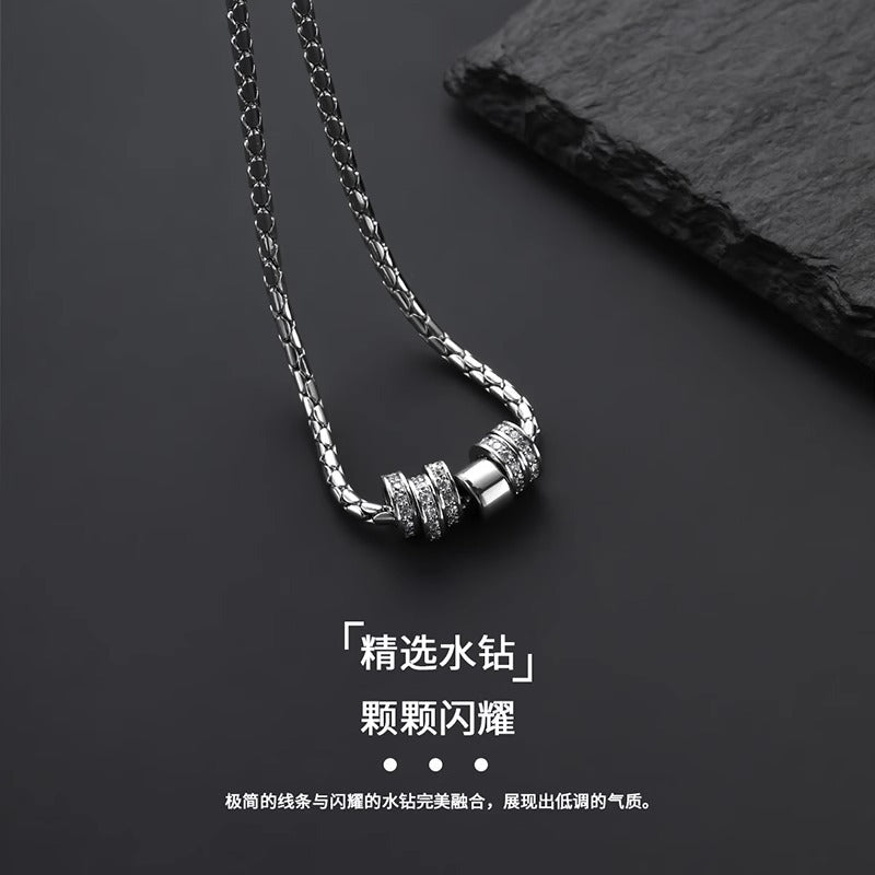 Flash Diamond Ring Clavicle Chain Men's Trendy Brand Fashion Small Man Waist Stainless Steel Necklace For Men And Women Couple's Trendy All-match