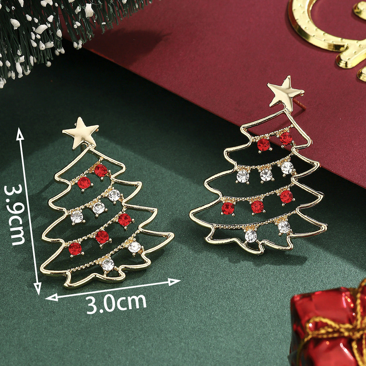 Cross-Border Personalized Christmas Alloy Earrings Christmas Hat Colorful Star Dot Diamond Christmas Tree Elk Gingerbread Man Earrings