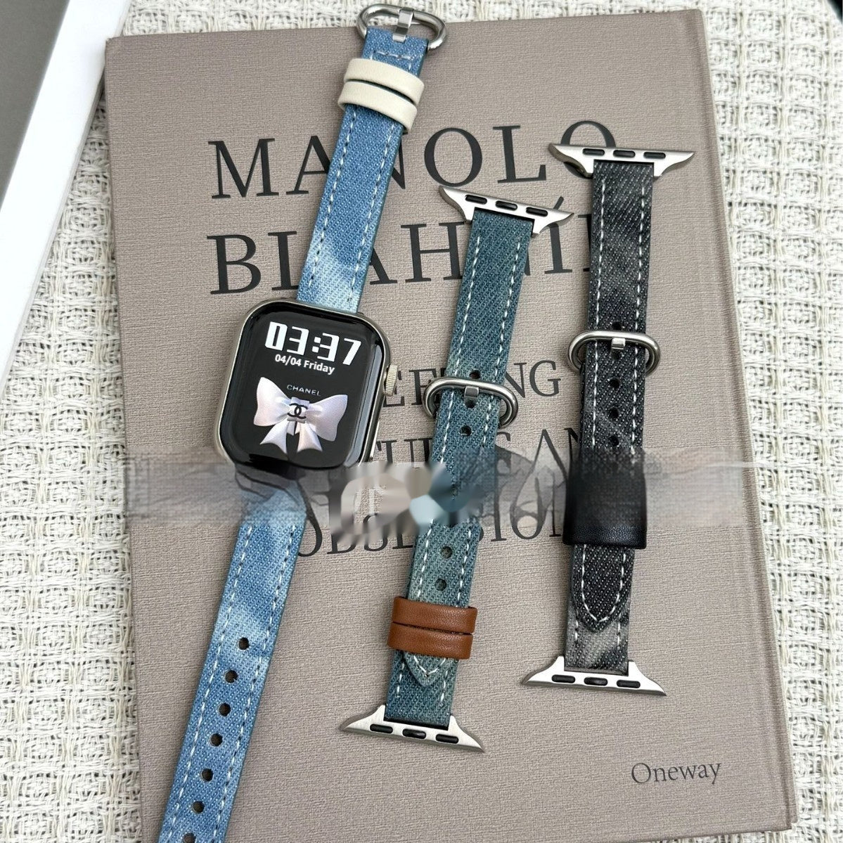 Washed Denim Watch Band Retro Casual