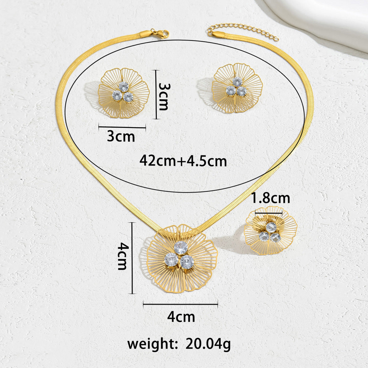Korean Style Korean Style Fresh Sweet Women's Earrings Necklace Suit Distinctive Flower Exaggerated Design Finger Ring Jewelry