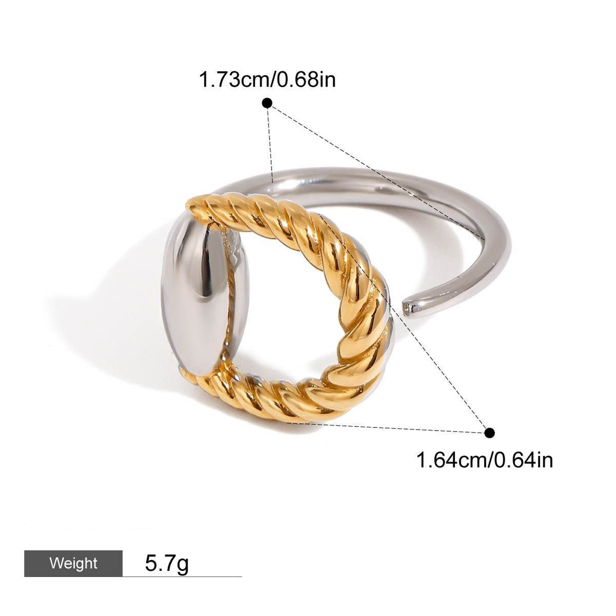 18K gold geometric shape with texture design trendy open ring