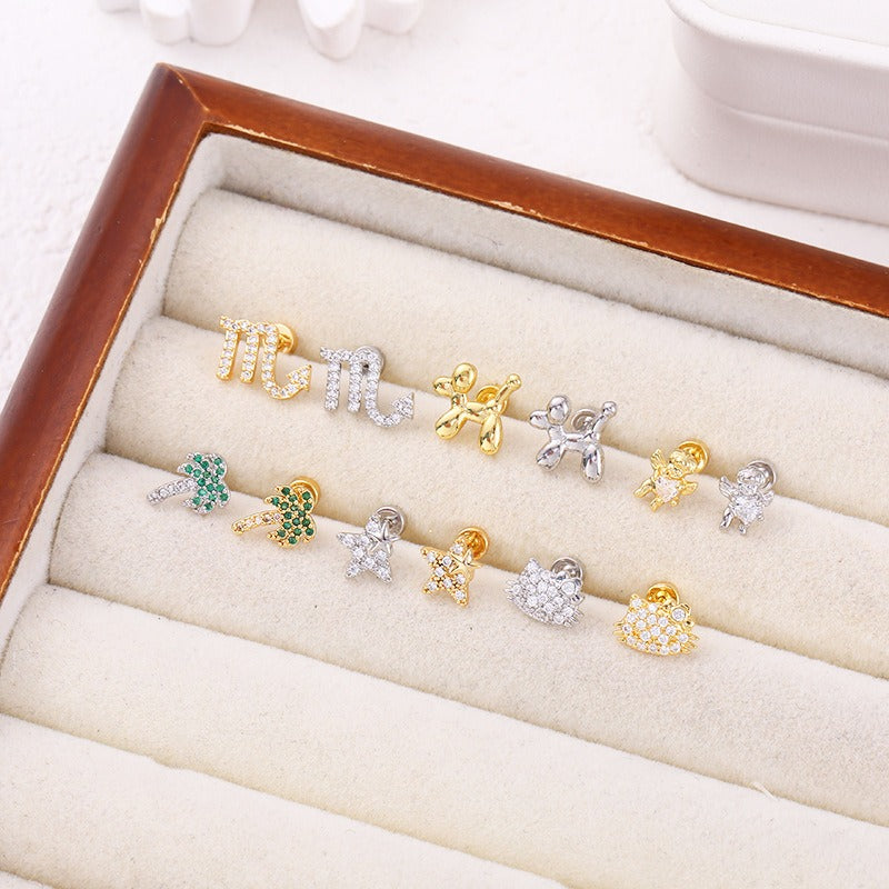 18K gold five-pointed star inlaid gemstones exquisite design dazzling earrings