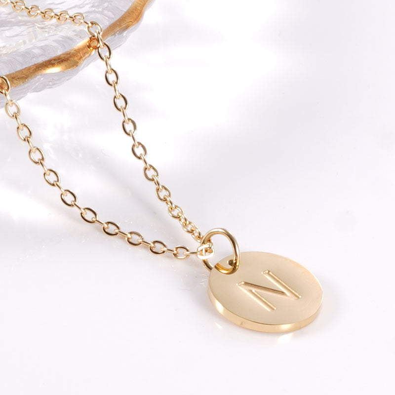 Minimalist Stainless Steel Necklace With Round 26-letter Pendants