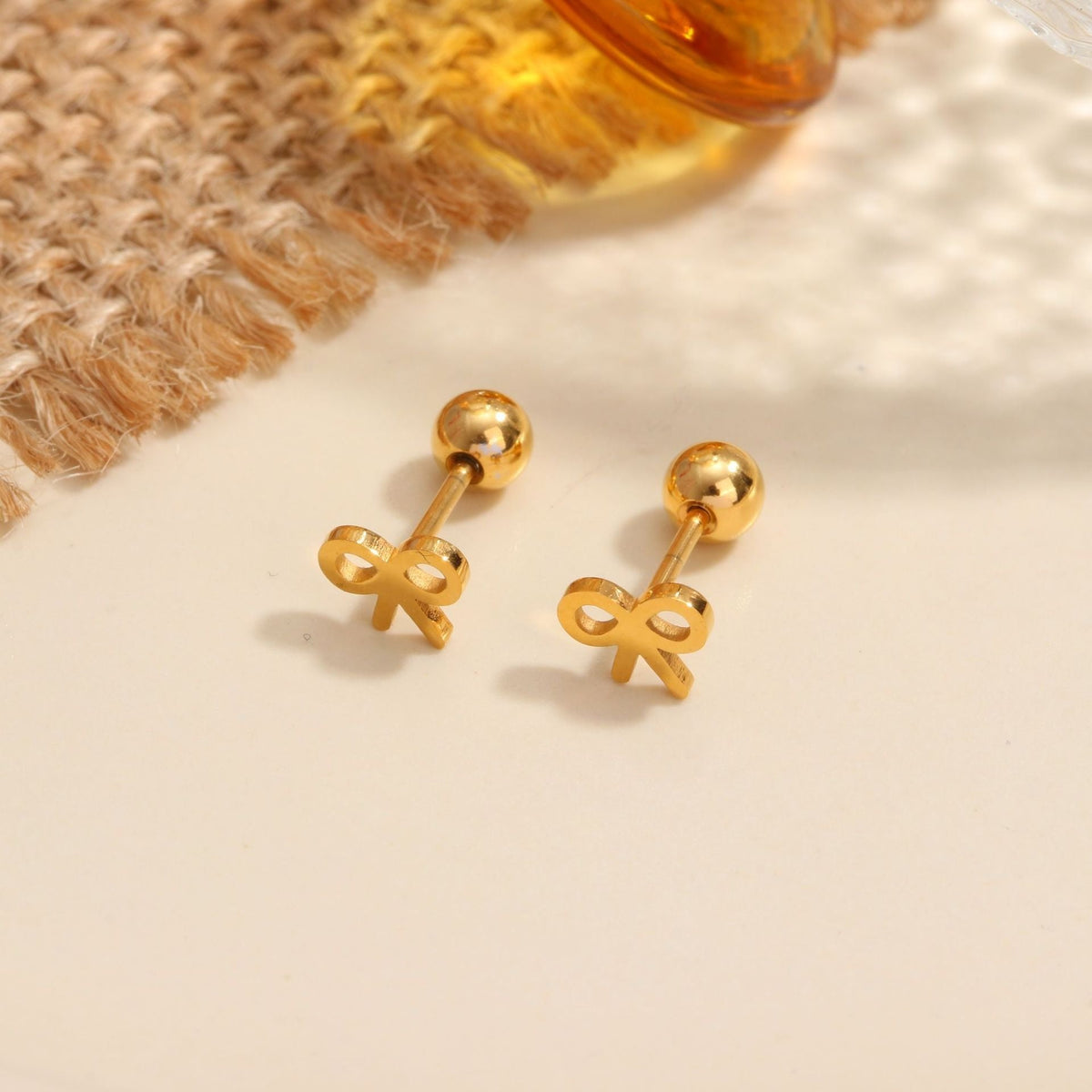 18K gold geometric inlaid gemstone design high-end earrings
