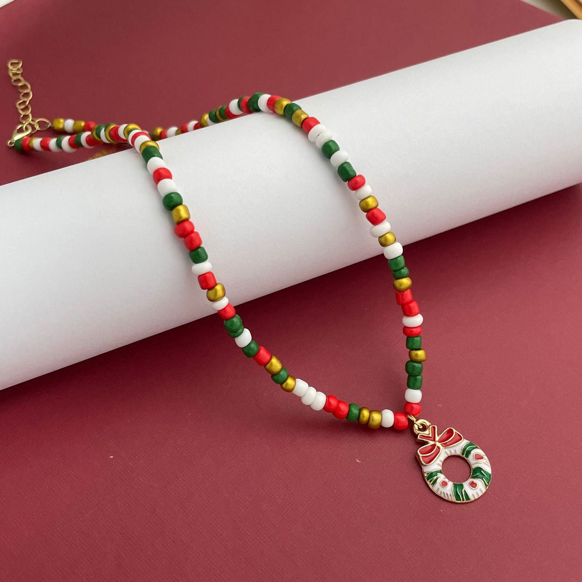 Amazon Cross-border Christmas Acrylic Rice Beads Necklace Santa Claus And Other Pendants Factory Direct Approval