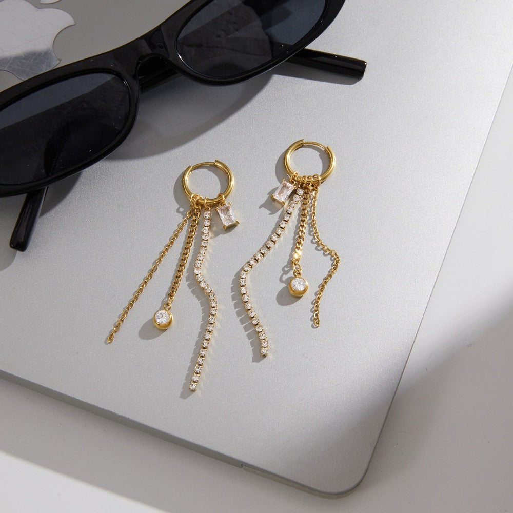 Zircon Tassel Drop Earrings