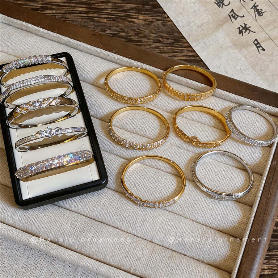 Super Sparkling INS Style Inlaid Zircon Open Bangle For Women, Fashion Light Luxury High Sense Korean Trendy Design Wrist Jewelry