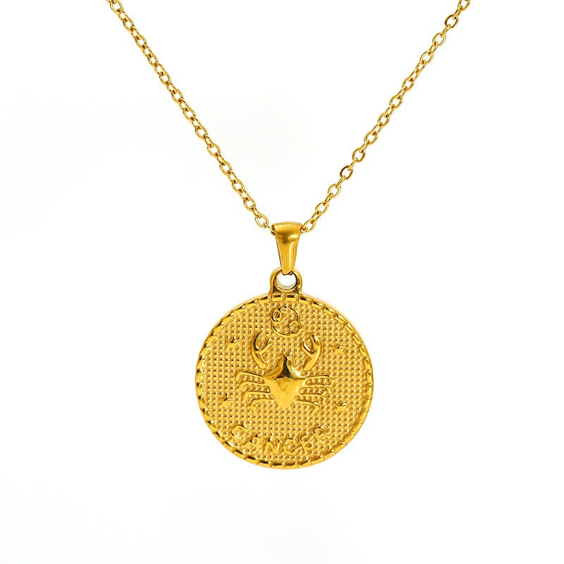 Vintage round constellation pendant 18K gold plated twelve constellation necklace
