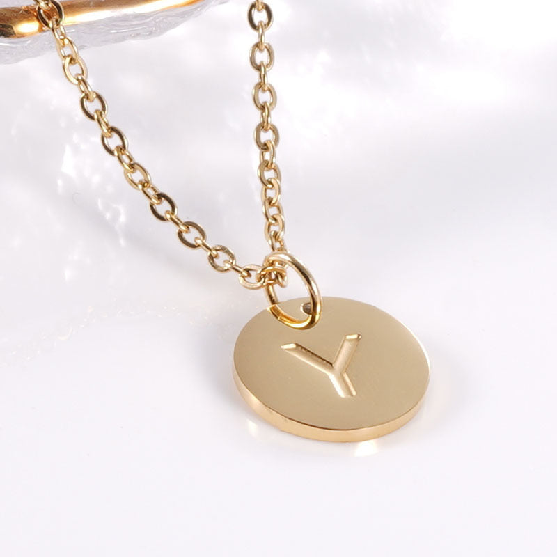 Minimalist Stainless Steel Necklace With Round 26-letter Pendants
