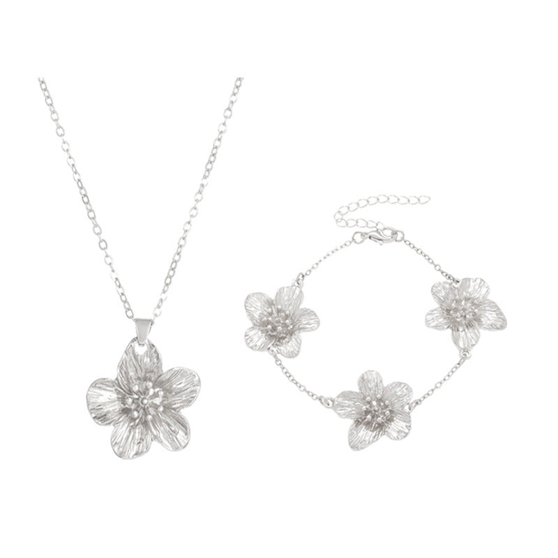 European And American Cross-Border Jewelry Pleated Texture Design Flower Earrings Necklace Bracelet Anklet Ring Bracelet Set For Women