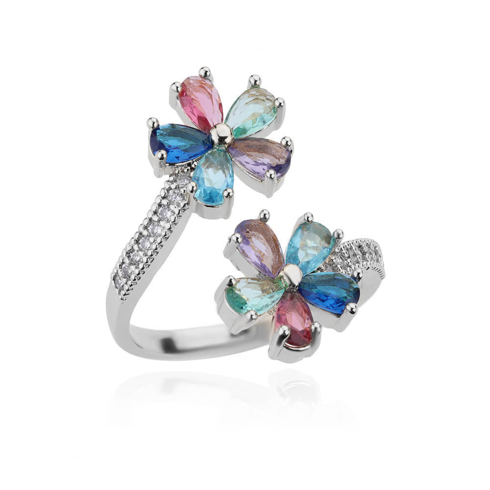 Women's Colorful Zircon Flower Open Ring