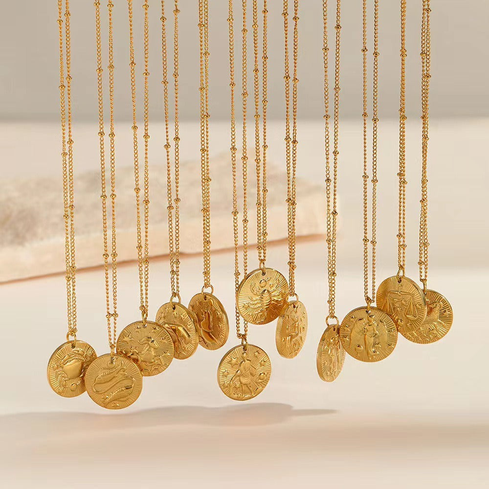 18k gold twelve zodiac necklace coin gold relief necklace