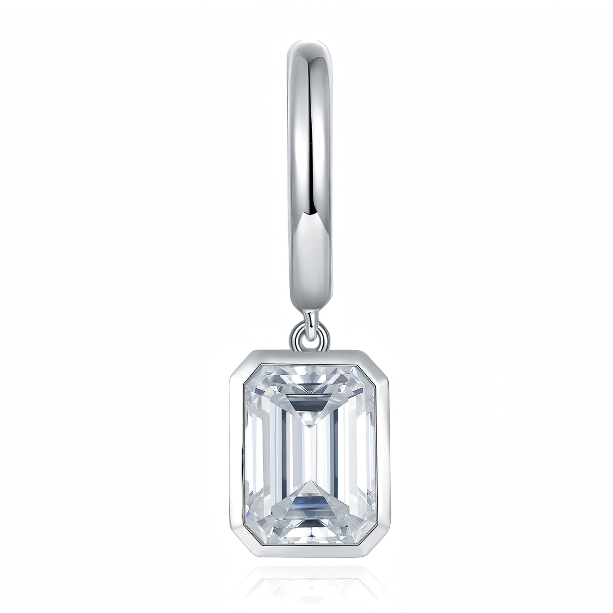 S925 Sterling Silver Emerald Cut Moissanite Dangle Earrings  6x8mm Huggie Hoop Drop Earrings Platinum Plated Jewelry Gift Box Set