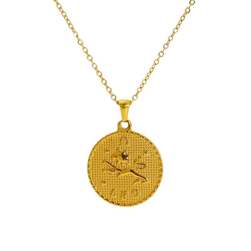 Vintage round constellation pendant 18K gold plated twelve constellation necklace