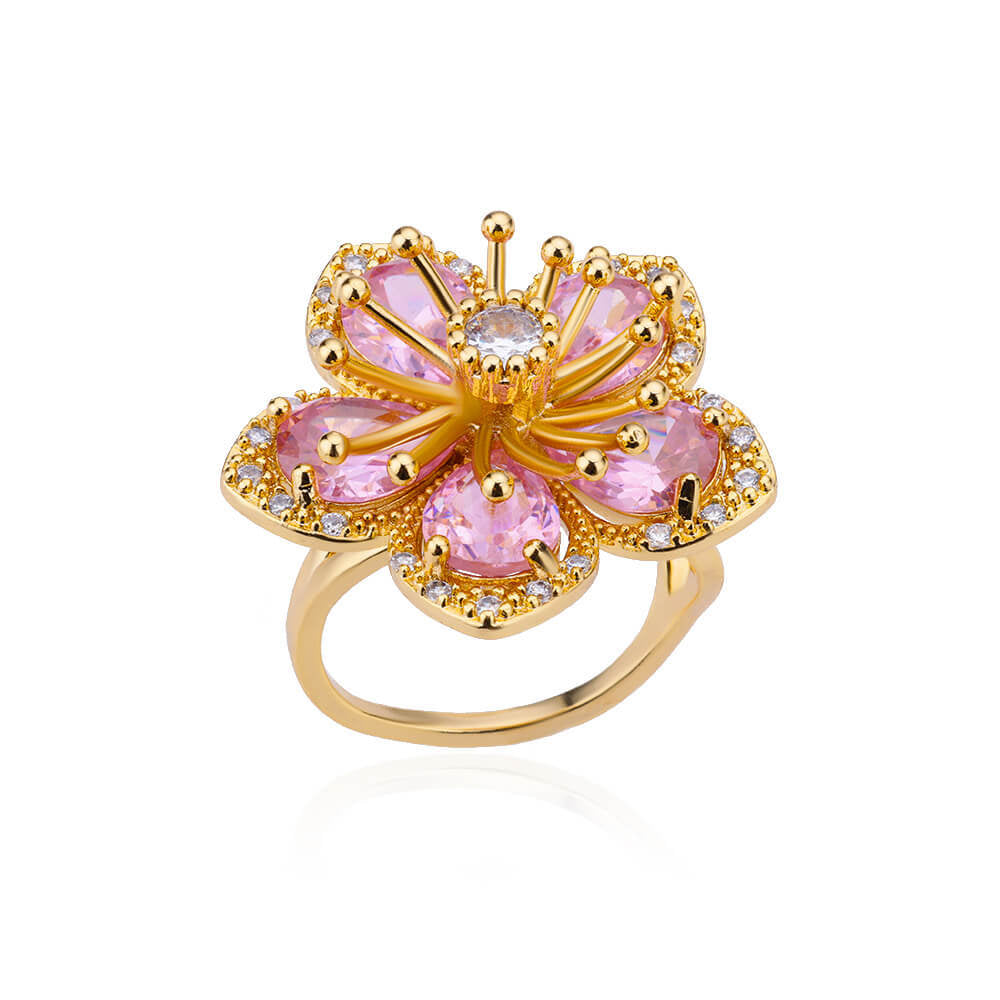 Exquisite Inlaid Zircon Flower Ring