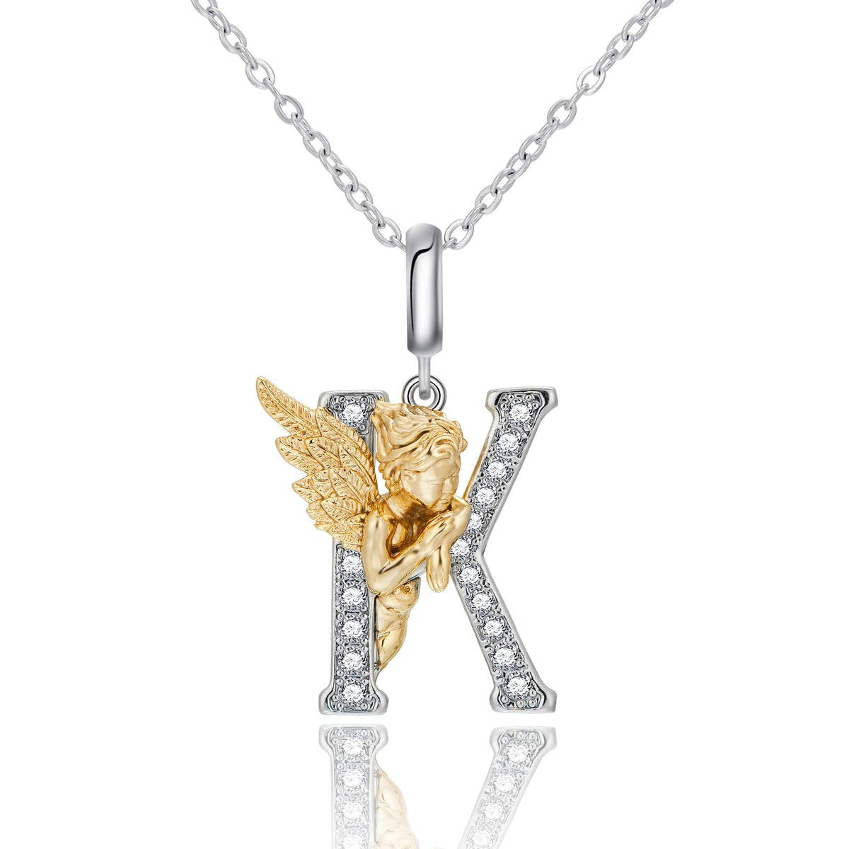 New Copper-plated White-gold Letter Pendant Mens And Womens Stainless Steel O-shaped Necklace