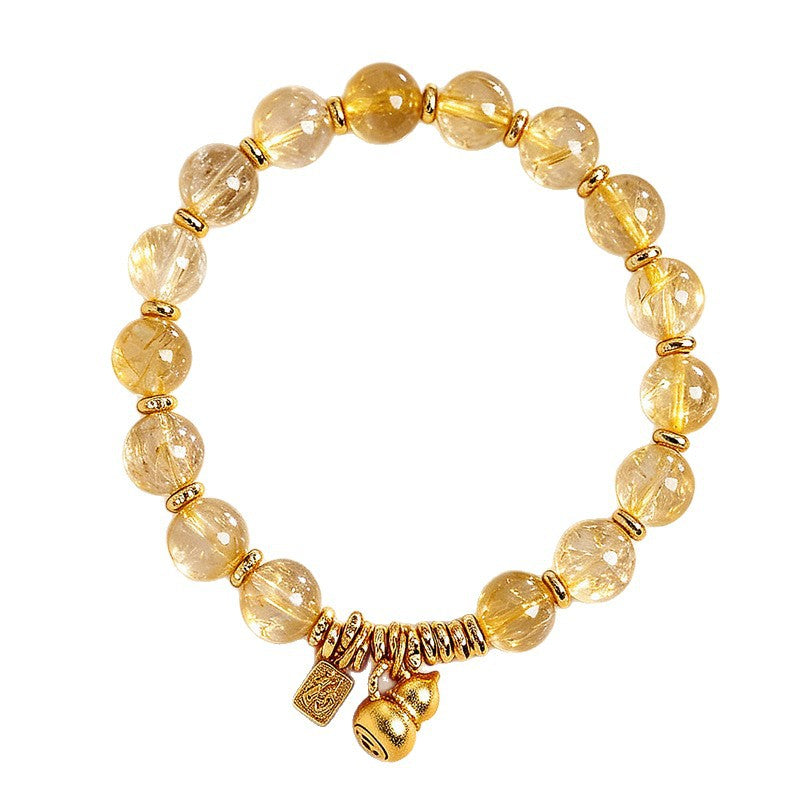 Natural Golden Rutilated Quartz Crystal Bead Bracelet