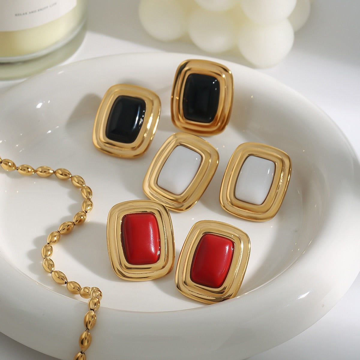 18K gold geometric rectangular design trendy personality earrings