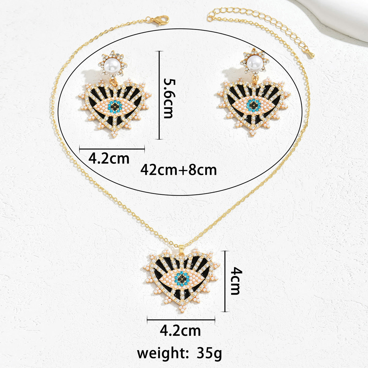 Cross-border Hot Hip-hop Retro Women's Necklace Earrings Niche Devil's Eye Diamond Design Earrings Long Chain