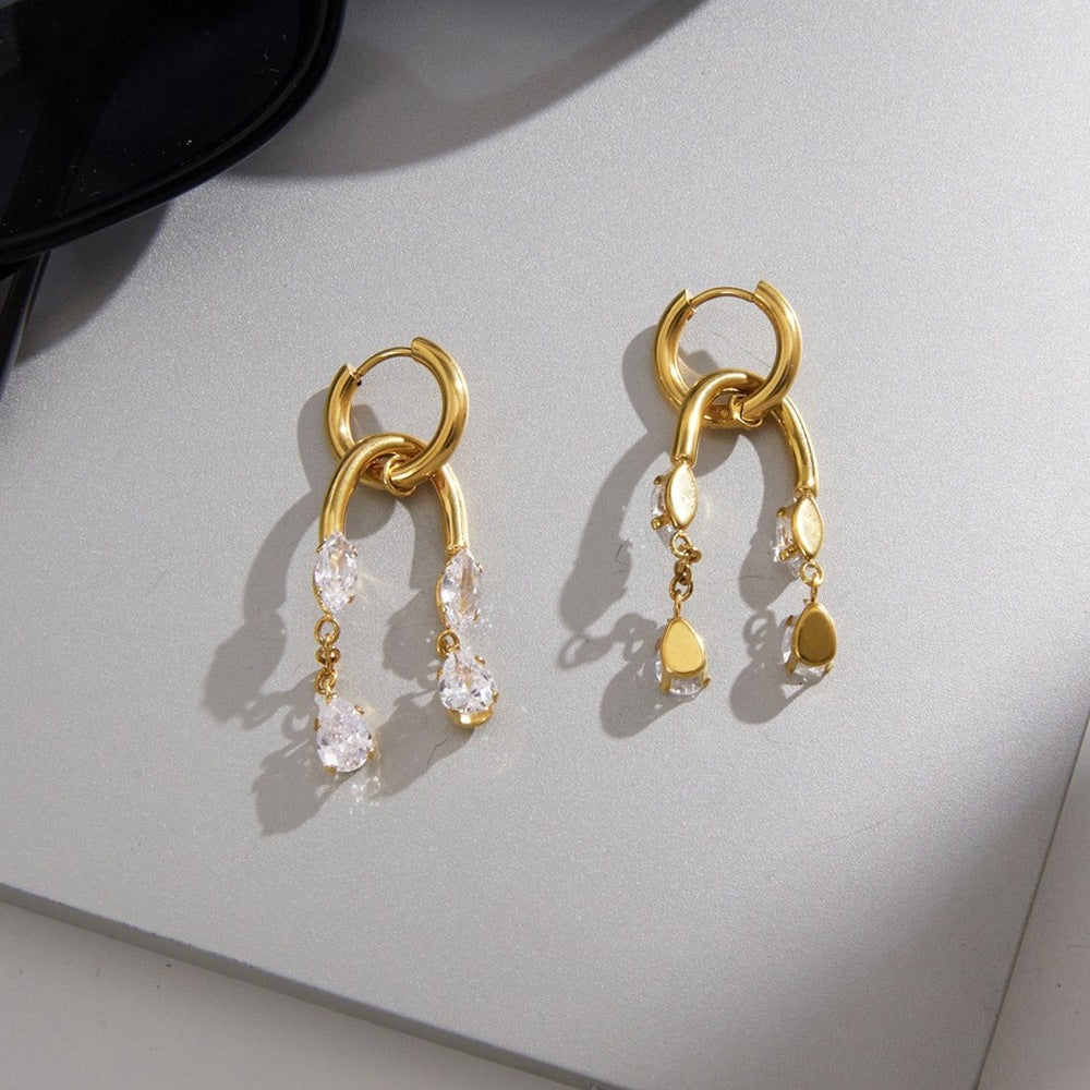 Zircon Tassel Hoop Earrings