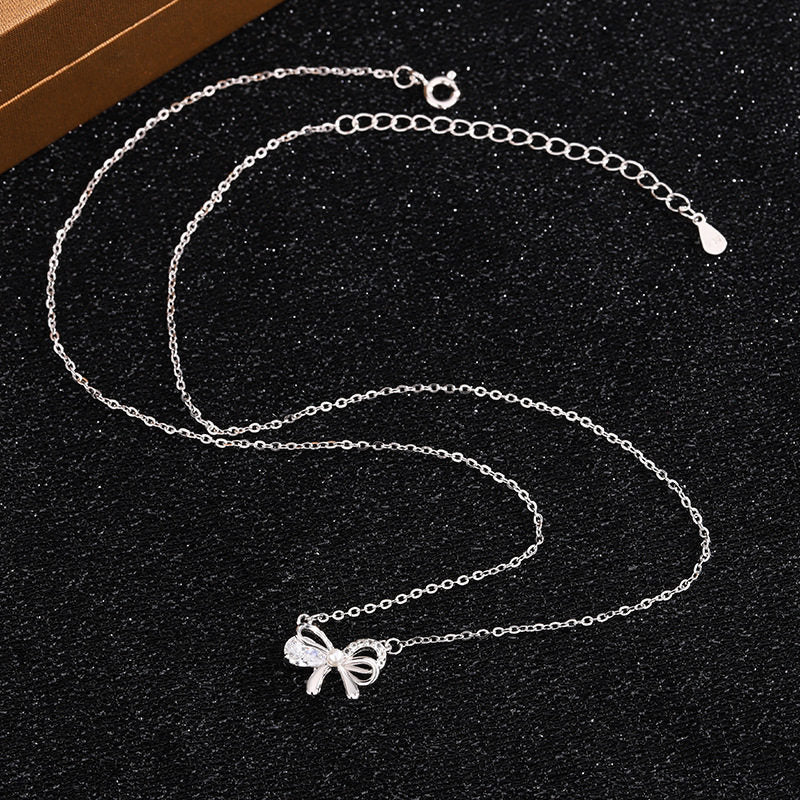 1.0m 2026 New Titanium Steel Bow Necklace For Women, Light Luxury Niche Design Pendant Collarbone Chain With A High-end Feel