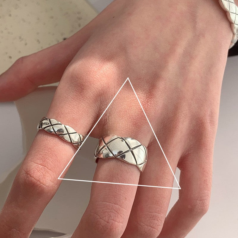 High Sense Star Open Ring For Women, INS Niche Brushed Texture Luxury Adjustable Index Finger Statement Ring
