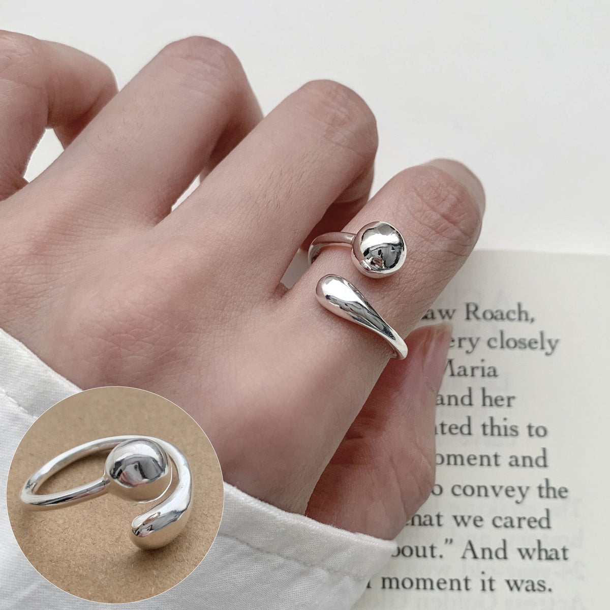 High Sense Star Open Ring For Women, INS Niche Brushed Texture Luxury Adjustable Index Finger Statement Ring