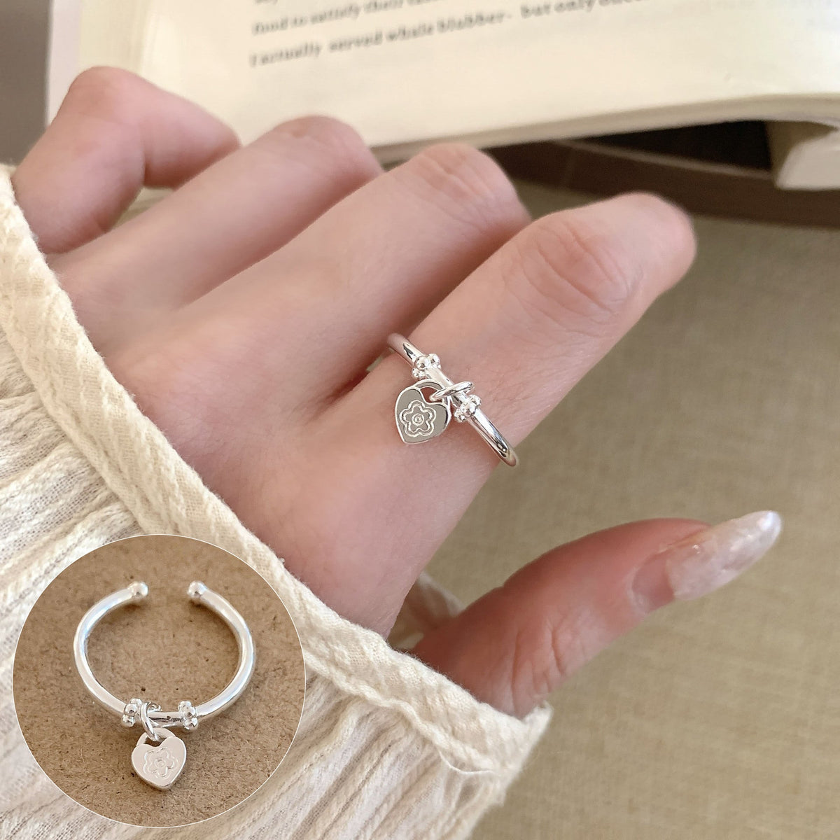 High Sense Star Open Ring For Women, INS Niche Brushed Texture Luxury Adjustable Index Finger Statement Ring