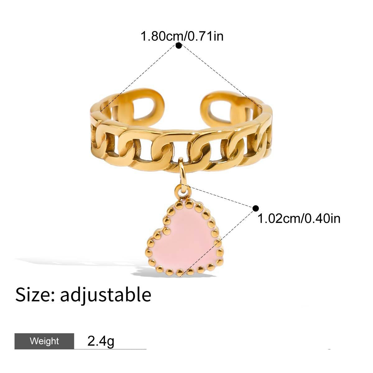 18K gold heart-shaped earrings and ring set with textured design