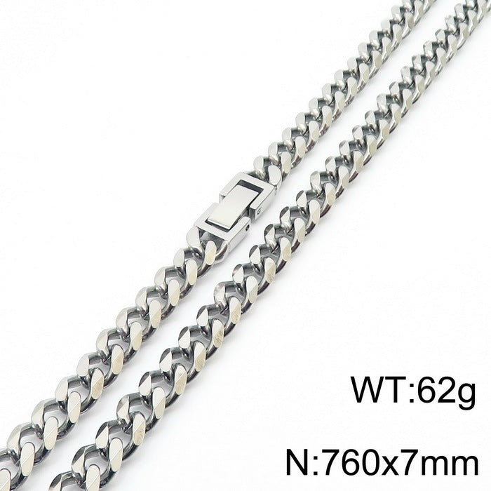 Polished Stainless Steel Cuban Chain Necklace