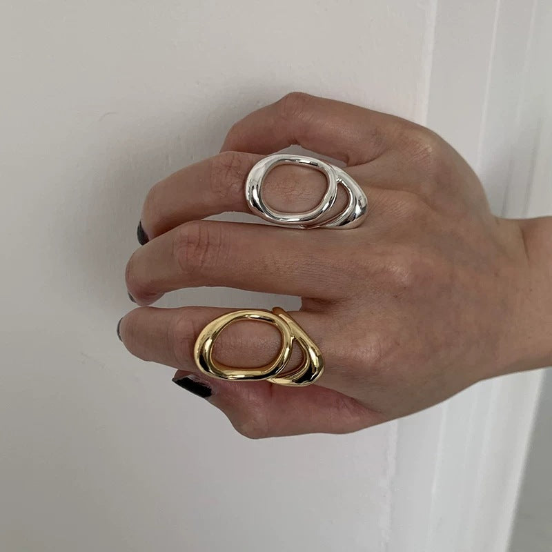 European American Style Unique Open Ring For Women, Geometric Exaggerated Hip Hop Punk Finger Band, Minimal Cold Tone Line Design Index Finger Jewelry