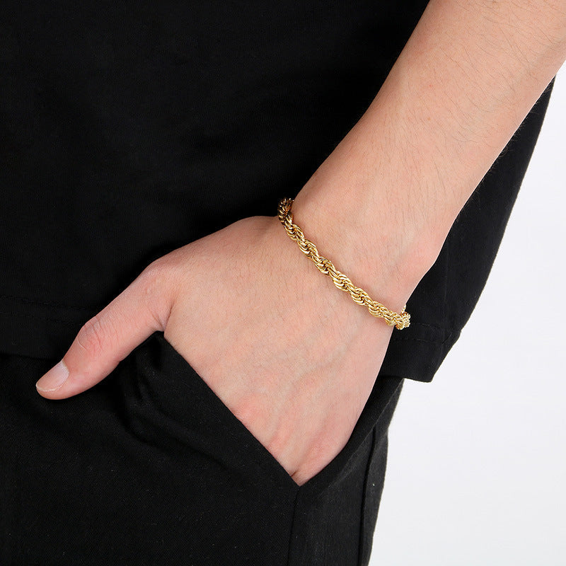 Stainless Steel Twist Chain Men's Bracelet Chain 18K Gold Button Chain Titanium Steel Manufacturer Non-Fading Cross-Border Fresh And Sweet