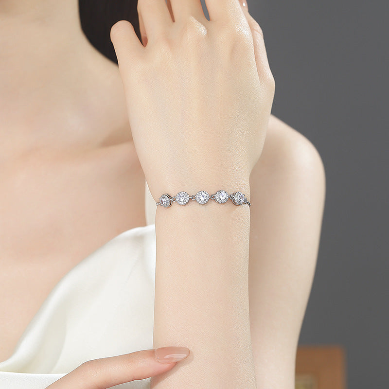 Korean Style New Adjustable Pull Slide Bracelet For Women, Stainless Steel Inlaid Zircon Bangle, Wholesale Ready Stock