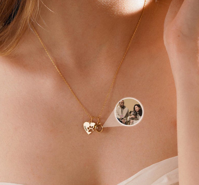 Personalized Heart & Paw Print Photo Custom Necklace