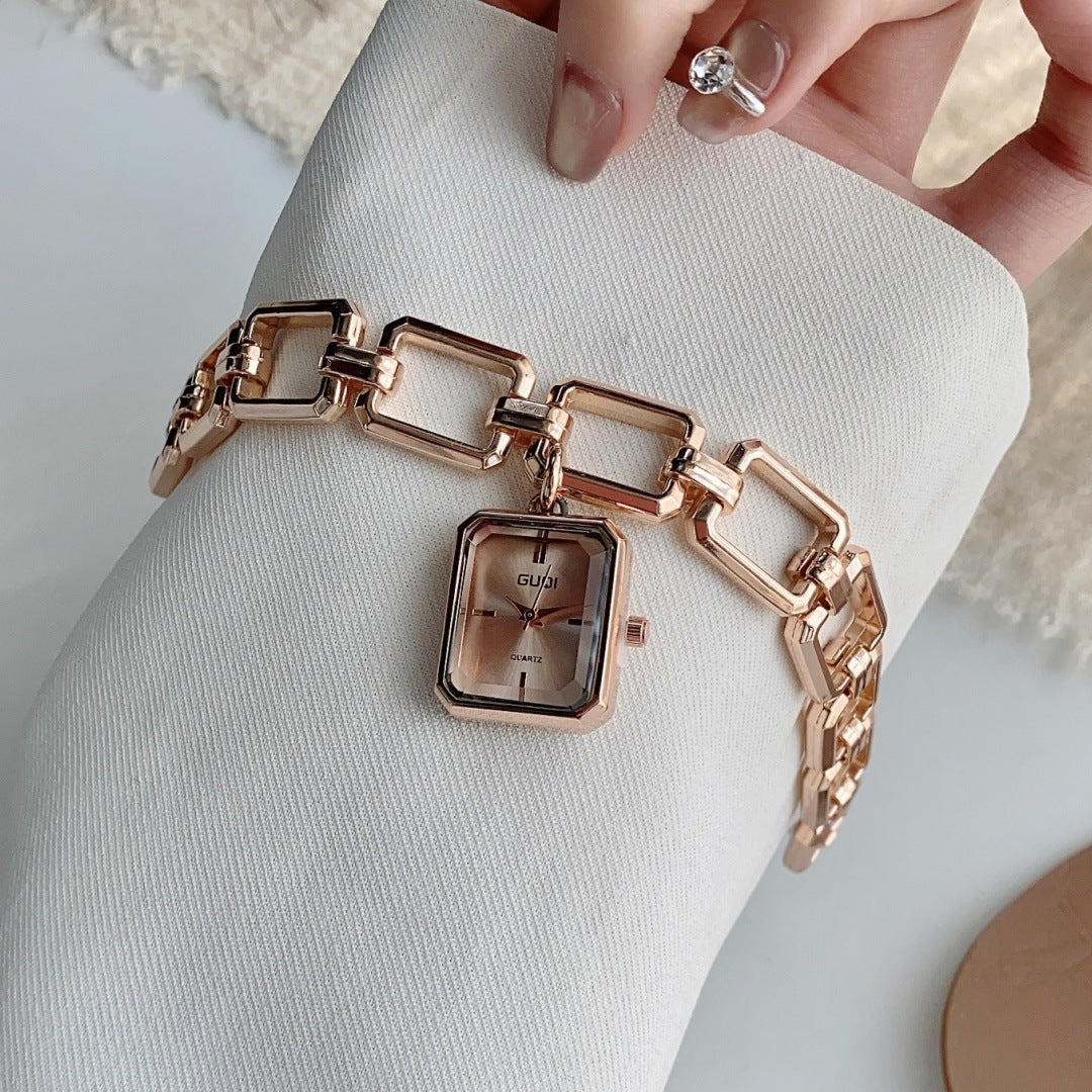 Womens Decorative Watch With Square Pendant And Bracelet Style