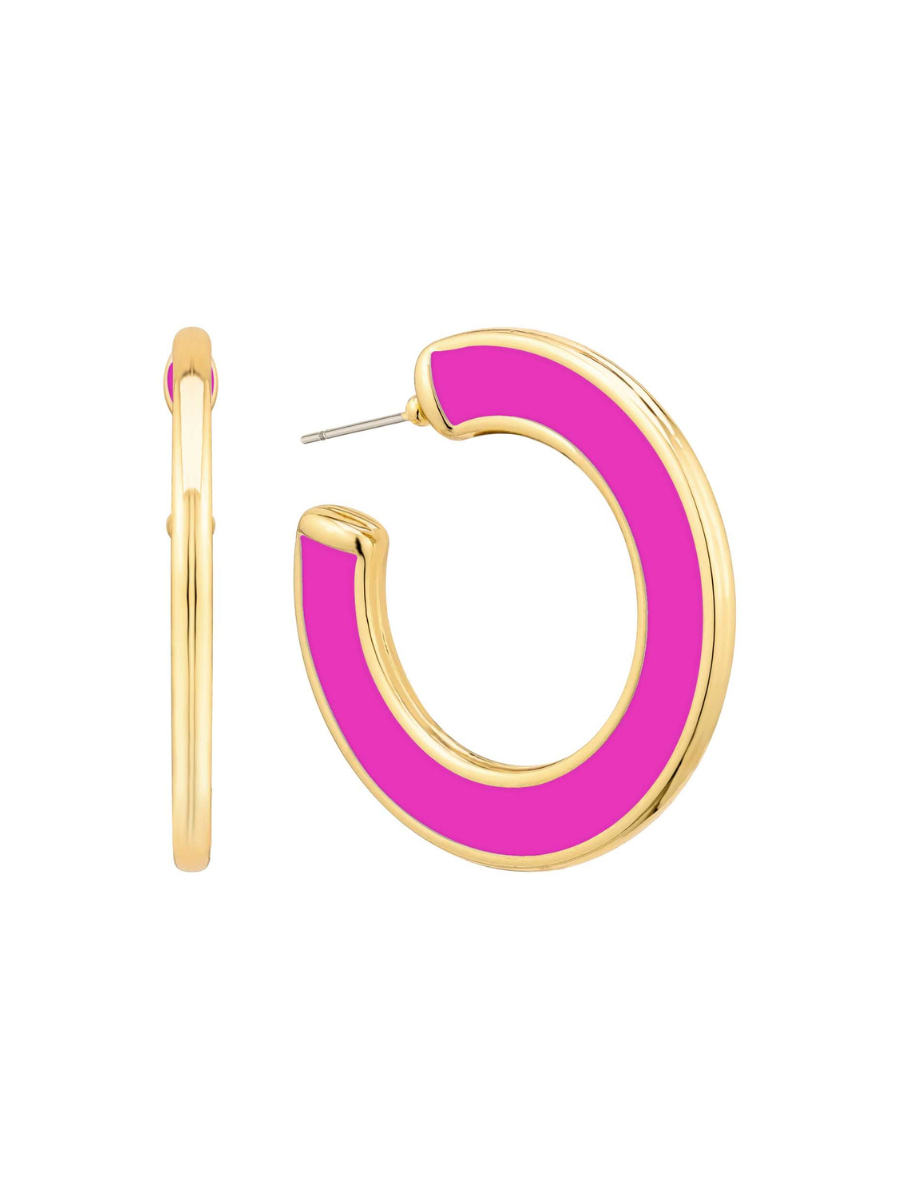 Vibrant Enamel Post Back Hoop Earrings