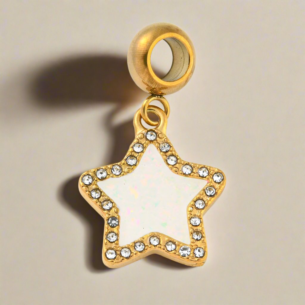 Black and White CZ Detail Gold Dangle Star Threader Charm