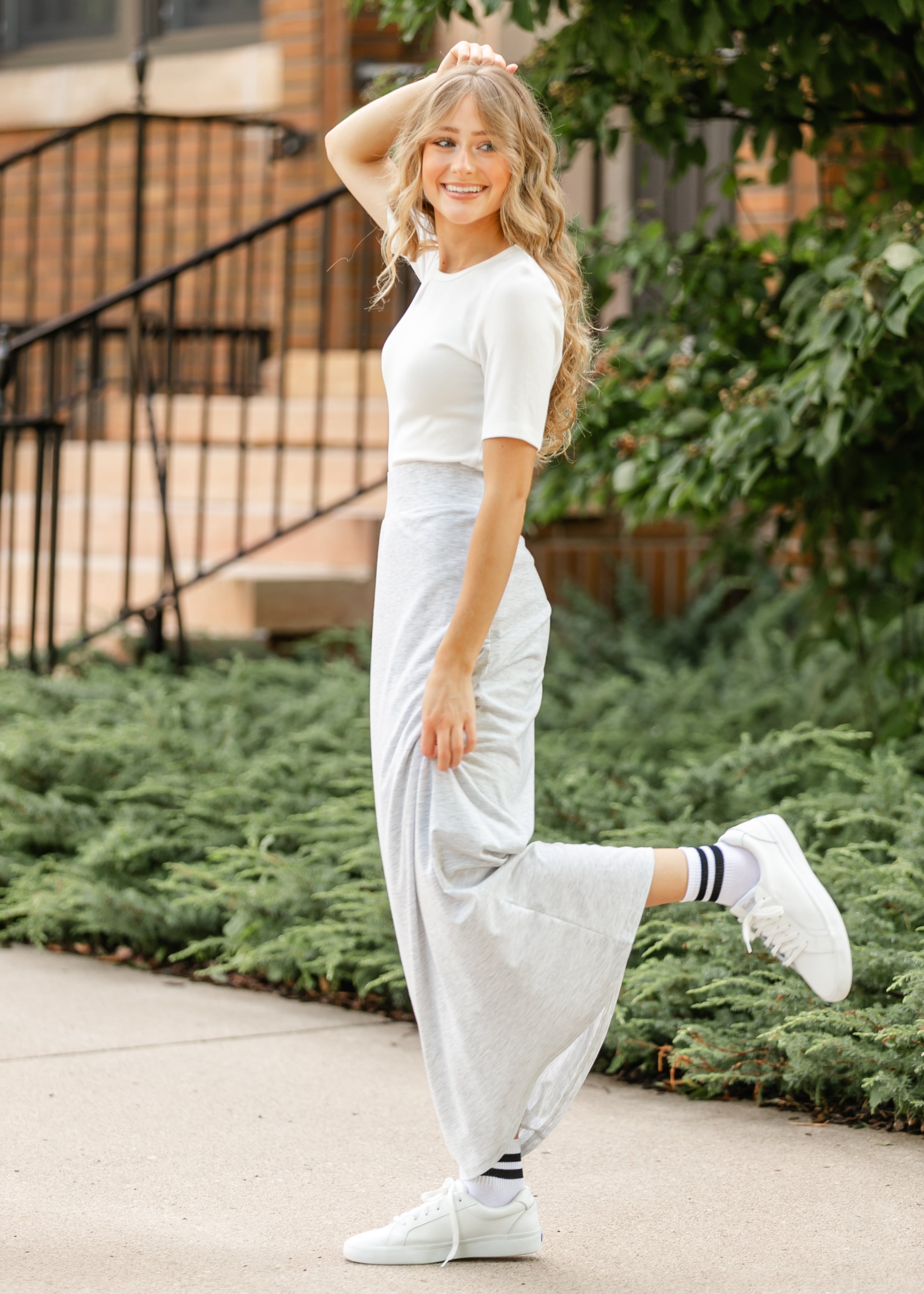 Clarise Heather Gray Premium Knit Maxi Skirt