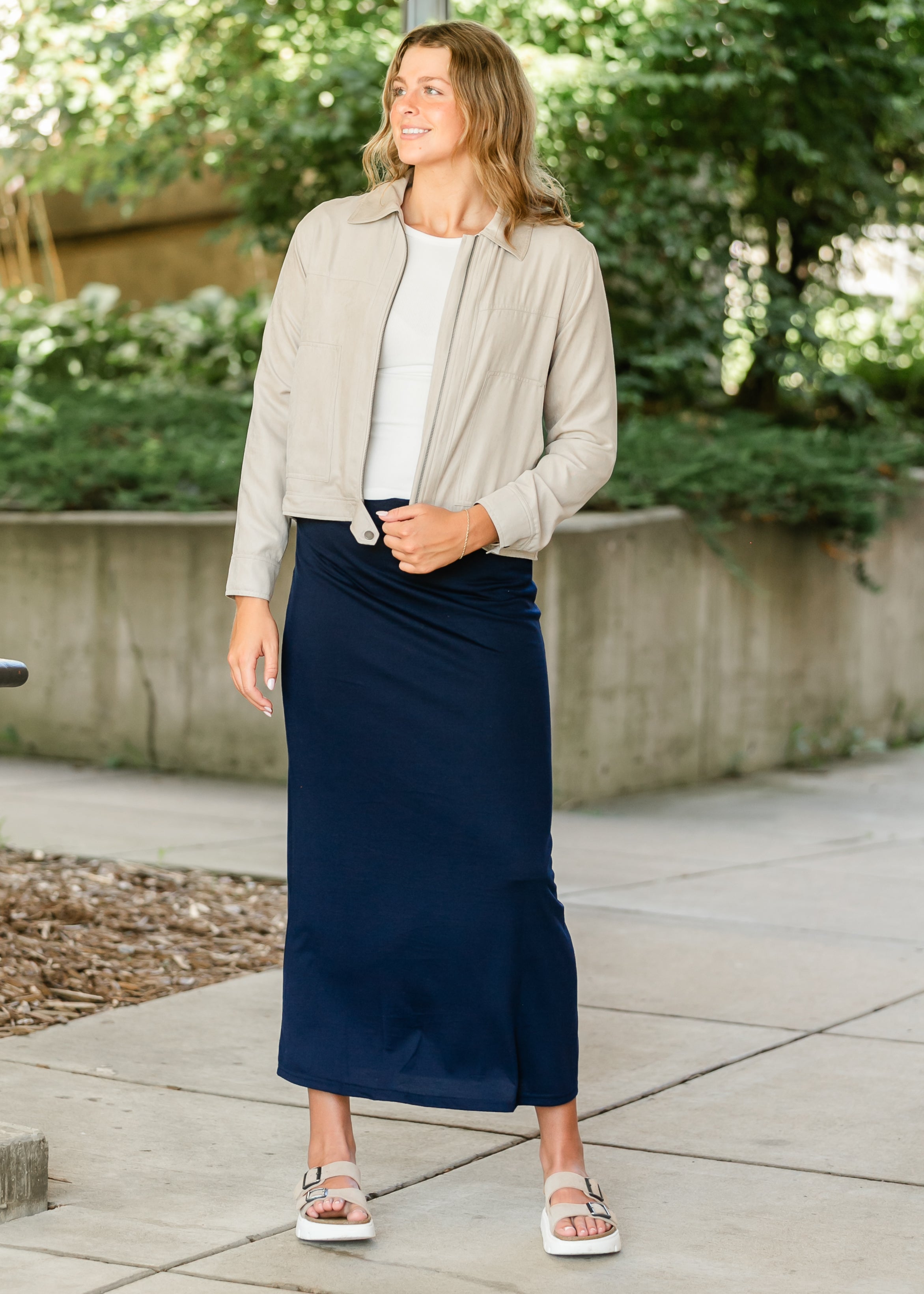 Clarise Navy Premium Knit Maxi Skirt