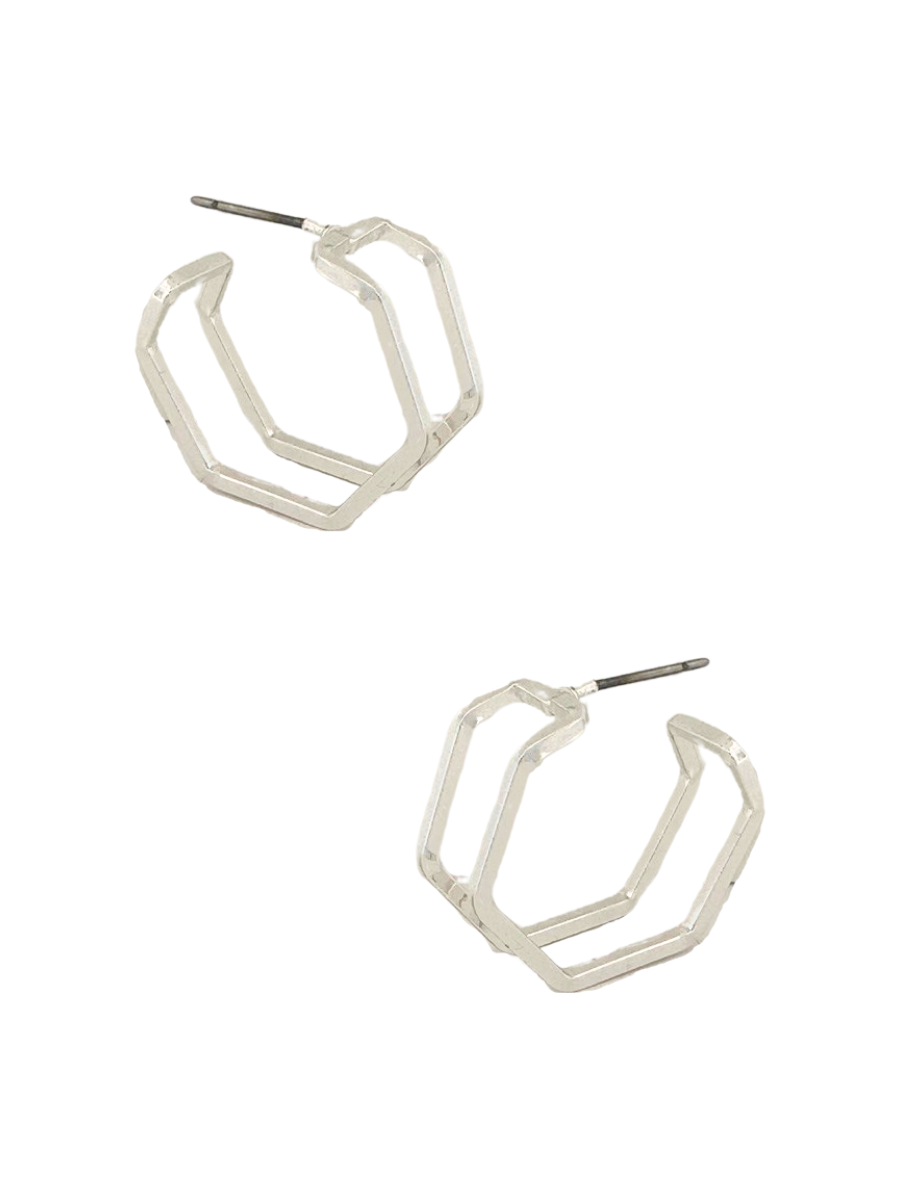 Linear Luxe Hexagon Shaped Hoop Earrings