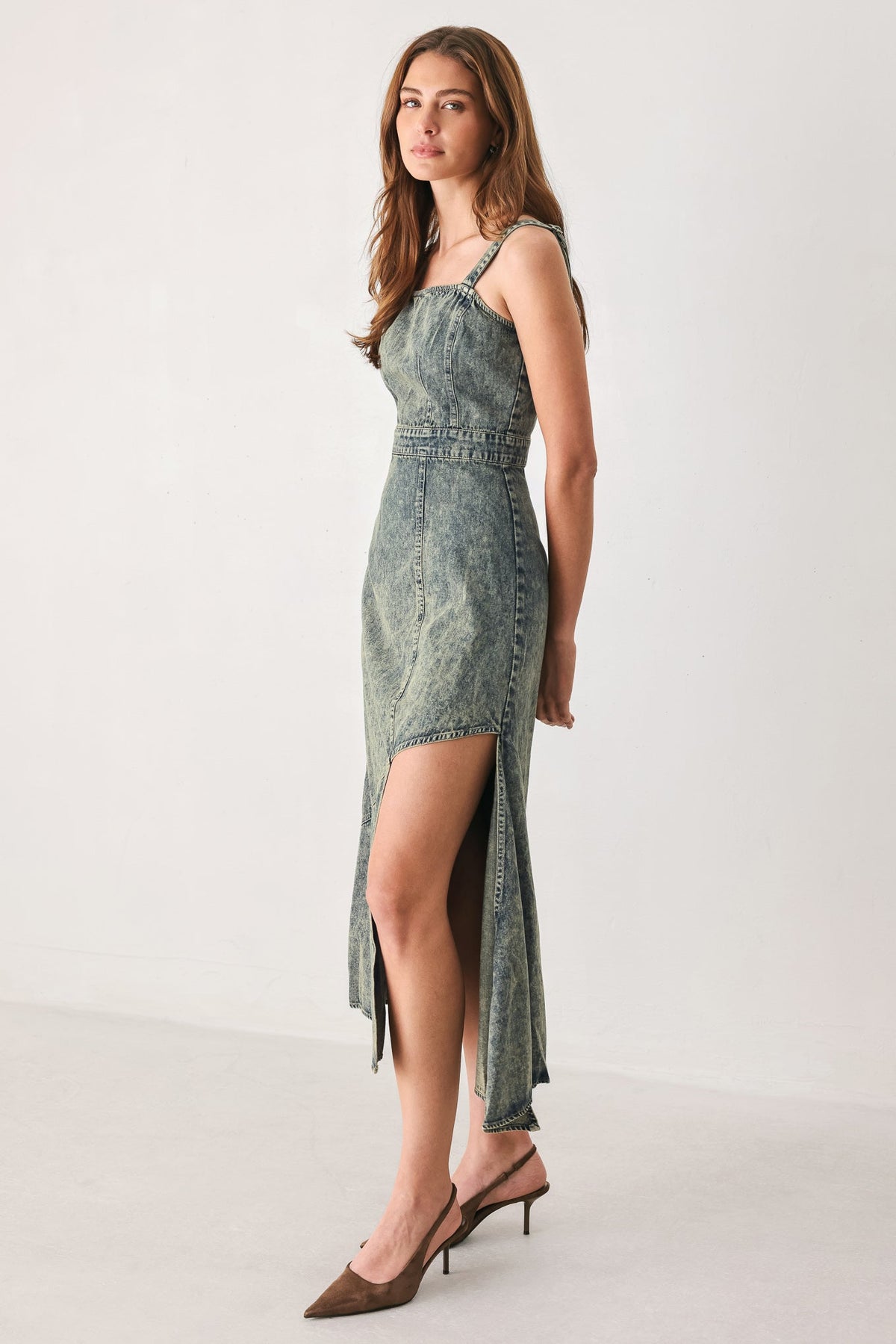 EXOTIC BREEZE DENIM MIDI DRESS