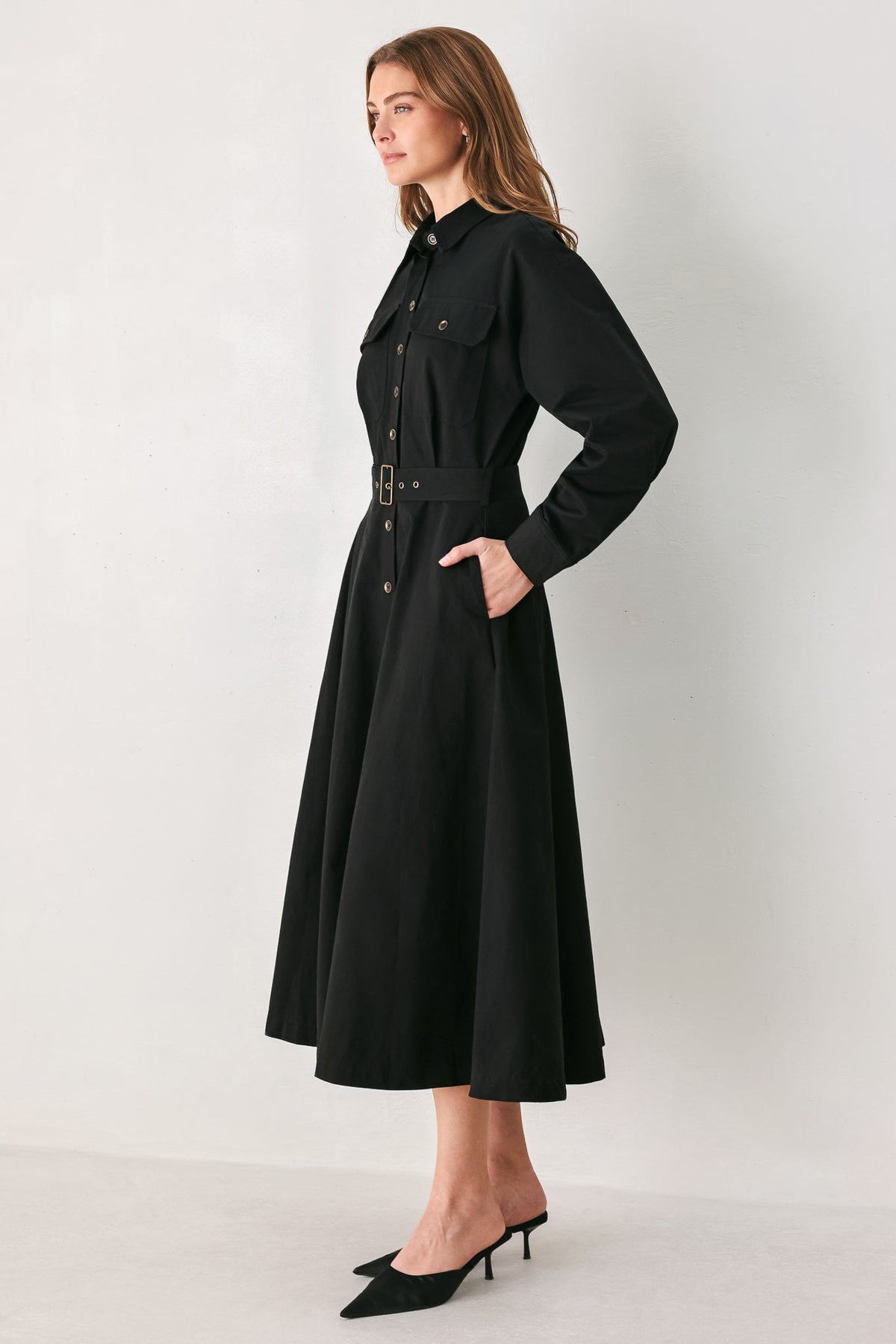 CHARMING DECISION WOVEN MIDI DRESS